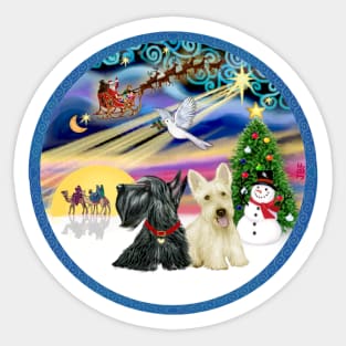 "Christmas Magic" with Two Scottish Terriers Sticker